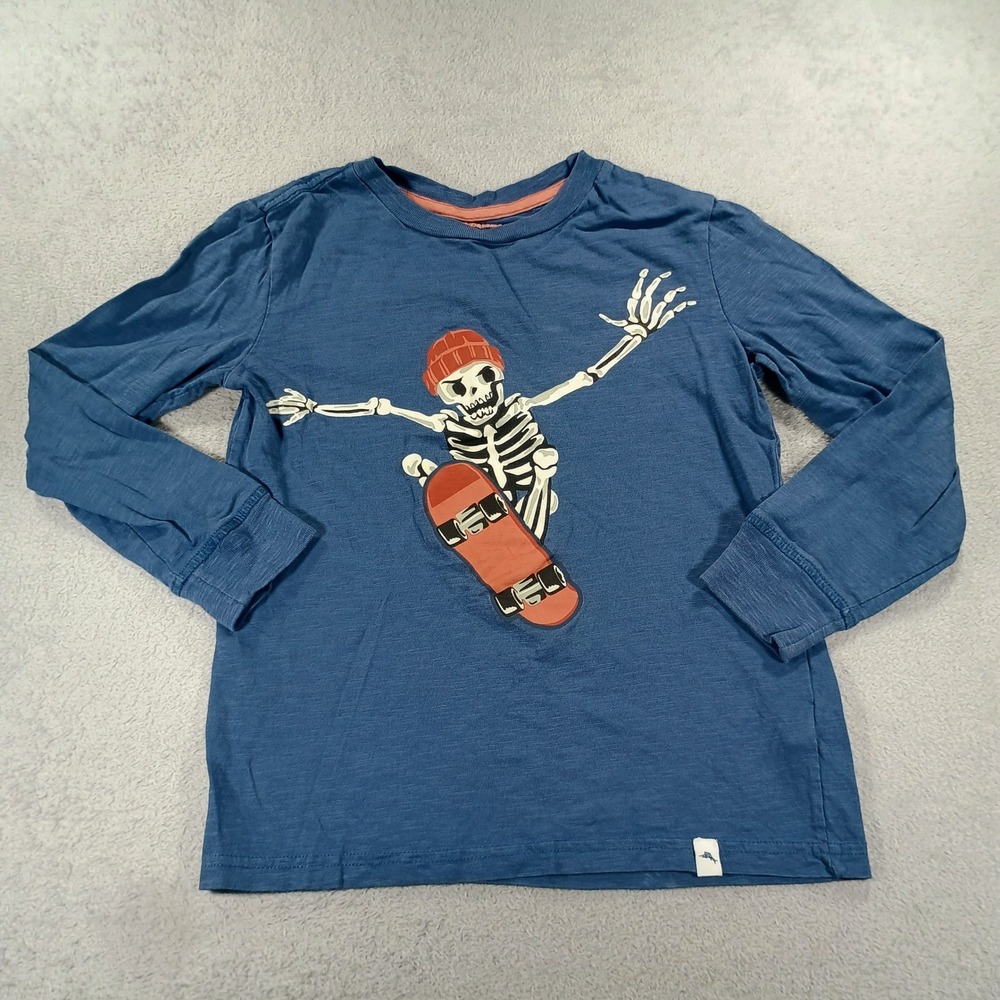 Tommy Bahama Boys Skeleton Skateboard Shirt Blue M‎ 7/8 Long Sleeve Graphic Tee